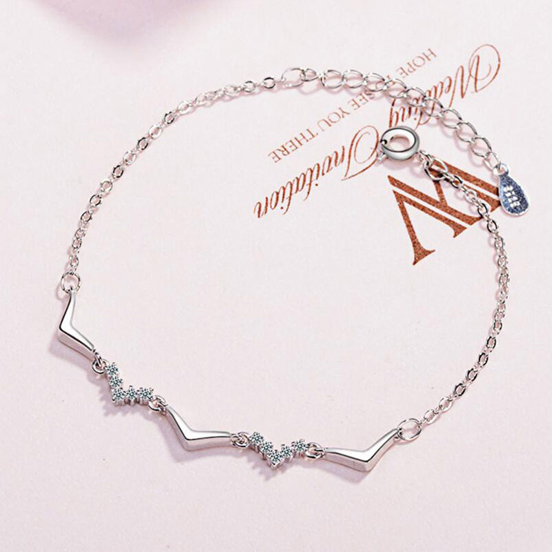 Anenjery Simple Silver Color Wave Bracelet For Women Zircon Jewelry pulseira feminina S-B148