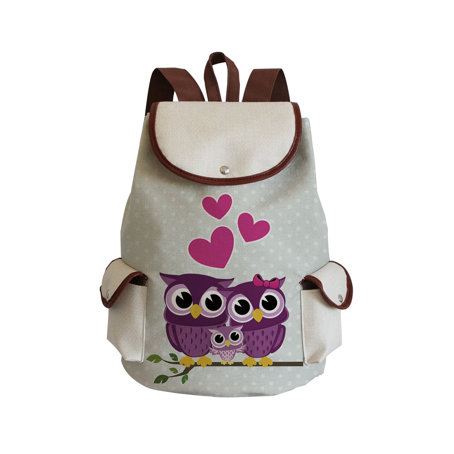 Cartoon Owl Print Linen Backpack Animal Large Capacity Portable Drawstring Backpack Chinese Storage Travel Women Casual Book Bag: sj571g Owl Bag