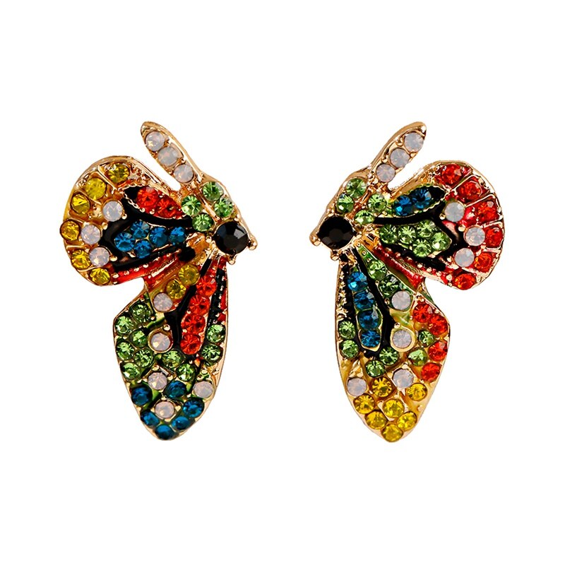 Red Yellow Butterfly Stud Earring Women Corful CZ Earrings Statement Jewelry Party Christmas