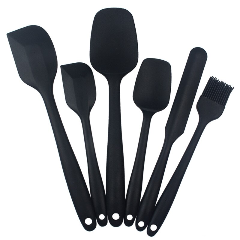 Kitchenware 6-Piece Silicone Spatula BPA-Free Non-Stick Silicone Spatula Spoon Oil Brush Set Baking Tools Cake Cream Spatula: Black