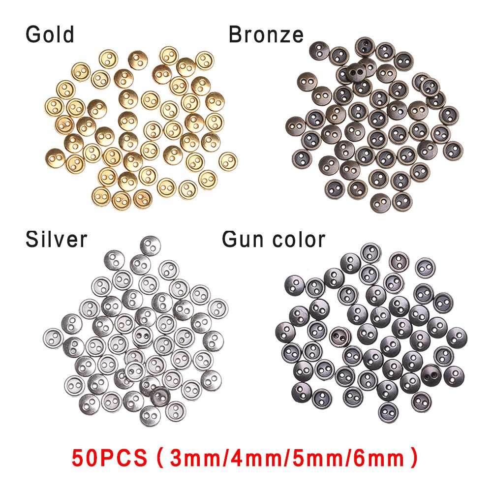 50pcs 3mm 4mm 5mm 6mm 7mm 8mm Mini buttons metal mixed color round bread buttons doll buttons for diy sewing blyth doll clothing
