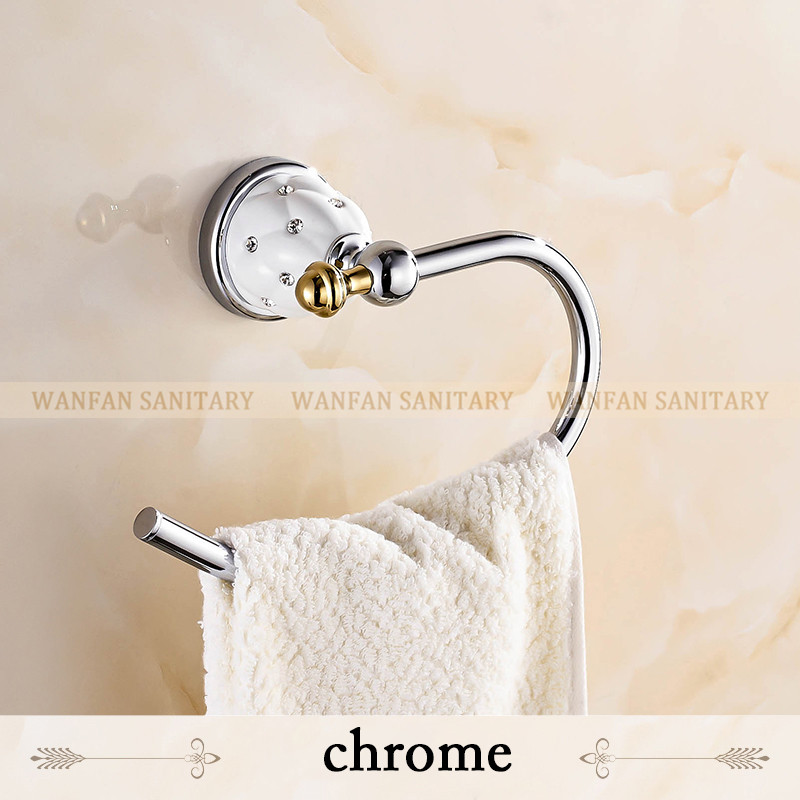 Towel Rings Solid Brass Gold Towel Holder, Bath Shelf Towel Rack Hangers Luxury Bathroom Accessories Wall Mounted Towel holder: Chrome