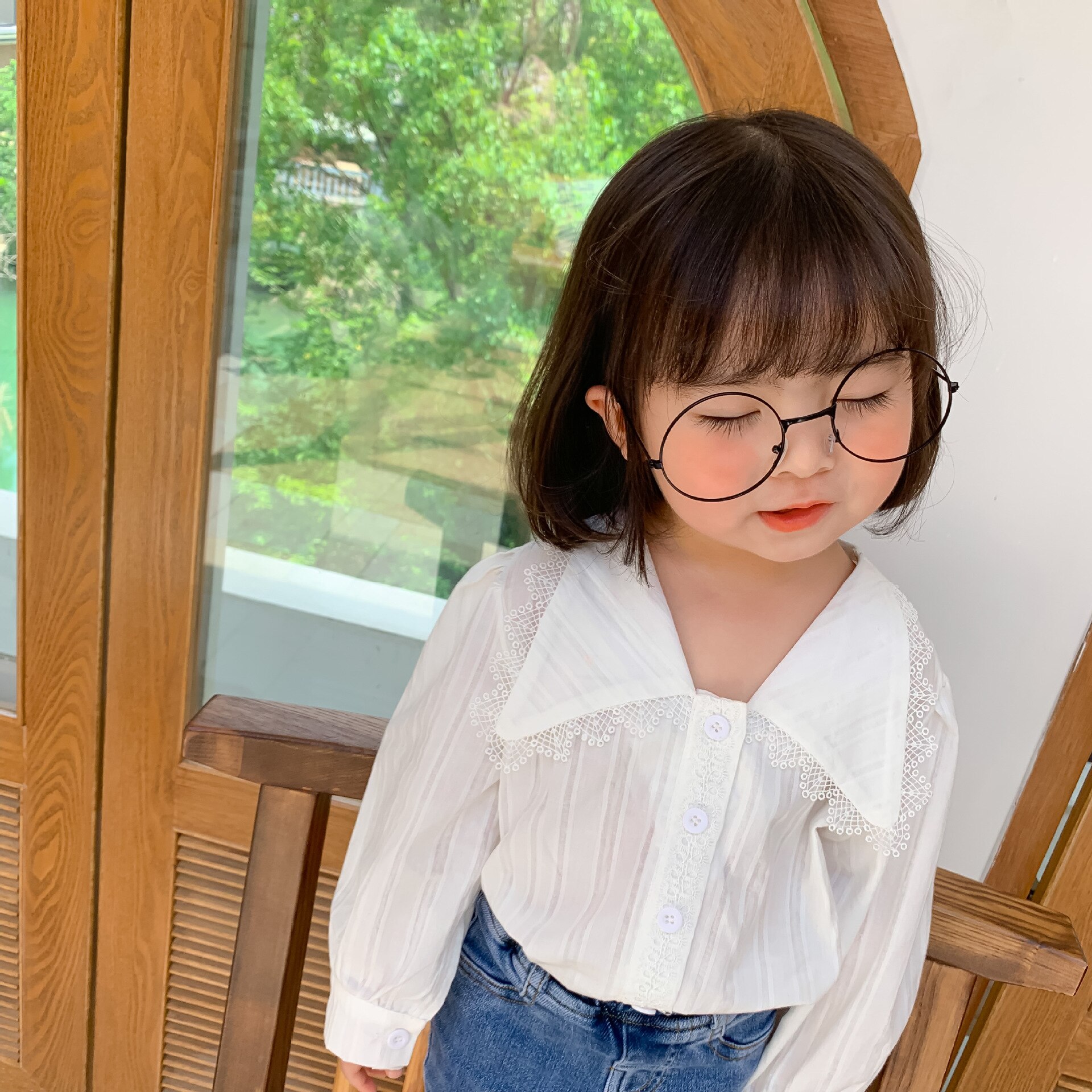 Meisjes Herfst Kant Kraag Shirt Baby Meisje Lange Mouwen Blouses Peuter Kids Effen Kleur All-Match katoen Mode Tops