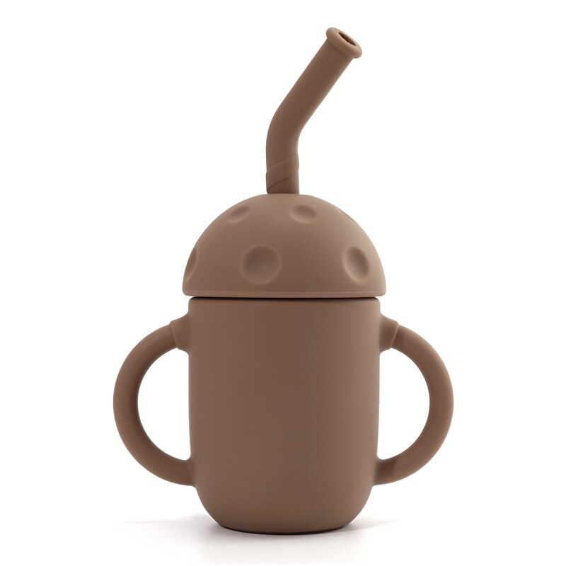 Tasse à champignon en Silicone pour enfants, avec paille, à Double poignée, isolation thermique, en Silicone souple, facile à nettoyer: 002-caly