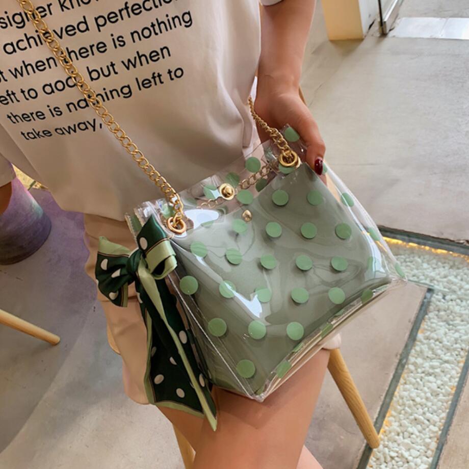 Fita arco transparente saco de geléia 2020 verão nova alta qualidade pvc designer bolsa de viagem corrente ombro saco do mensageiro das mulheres