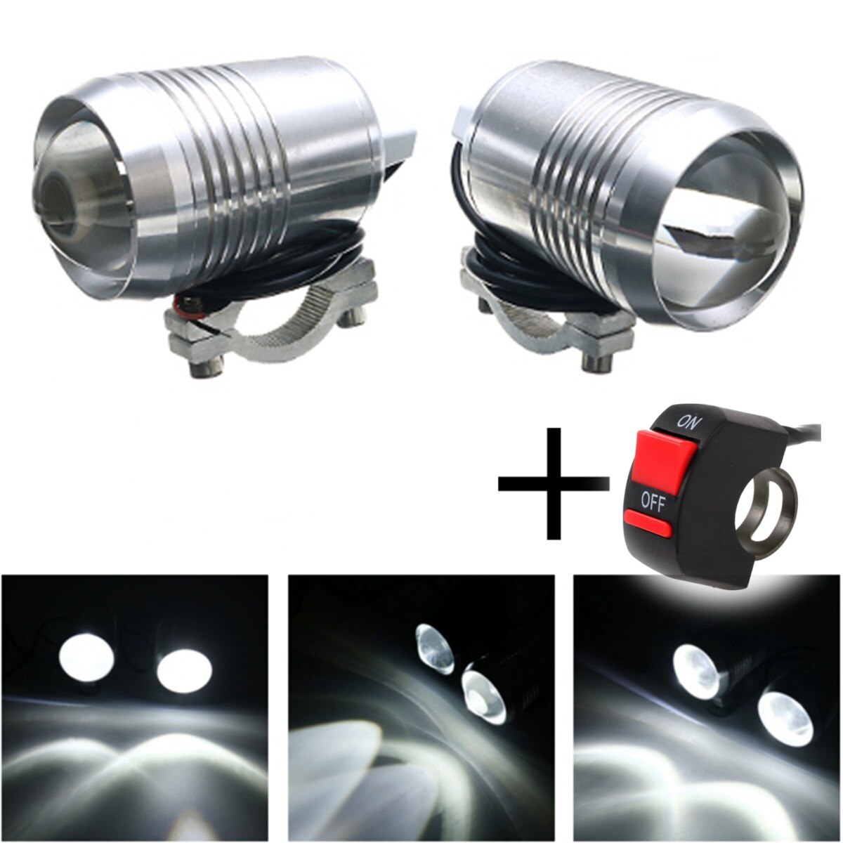 Mofaner 2 Stuks 30W Motorfiets Koplamp U2 Led Rijden Motor Koplamp Mistlamp Met Schakelaar: Pair Silver