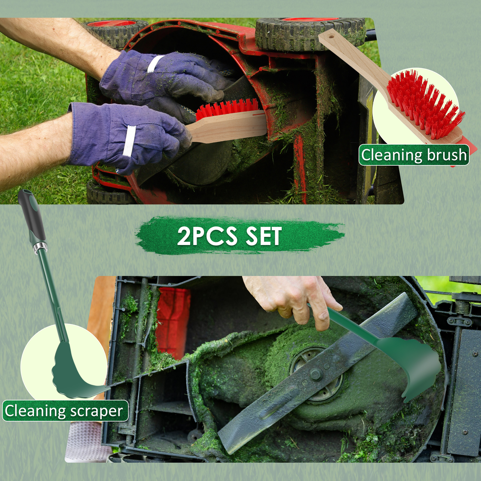 Herramientas de limpieza para cortacésped, raspador de cubierta, limpiador de cuchillas para cortacésped de jardín