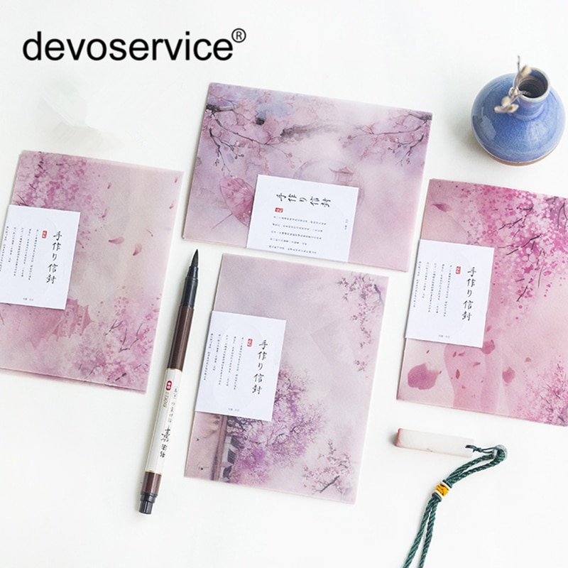 3 stks/partij Romantische Sakura Doorschijnend Envelop Bericht Kaart Brief Stationaire Opslag Papier Voor Chinese Stijl Enveloppen