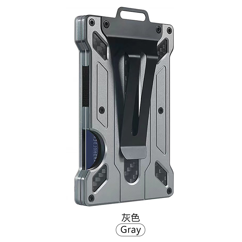 Pince à billets pour carte de crédit en métal et aluminium ultra-mince à la avec porte-carte portefeuille durable en fibre de carbone pour carte d'identité transparente: GRIS