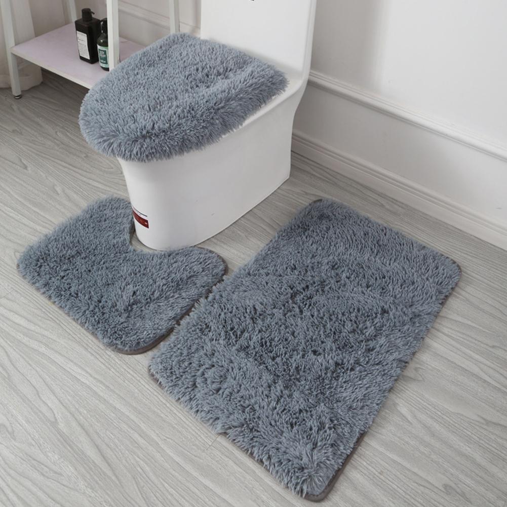 3 Stks/set Kleur Badkamer Mat Set Rechthoek Pluizige Haren Bad Tapijten Moderne Wc Deksel Cover Tapijten Kit Badkamer Accessoires