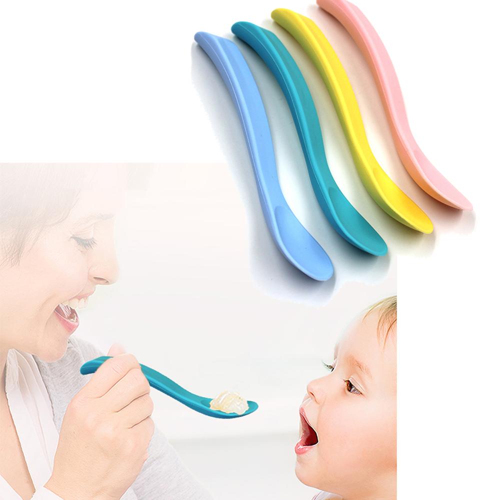 Cuchara de silicona suave para bebé, cucharas de alimentación de bebé de grado alimenticio, vajilla de seguridad, cucharas de aprendizaje infantil