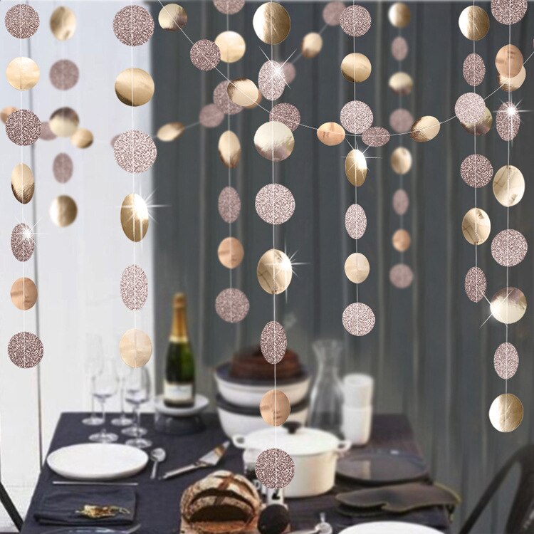 4Meter Silver Gold and Black Paper Circle Garland Round Banner Wall Hanging Garland For Christmas Wedding Birthday Party Decor