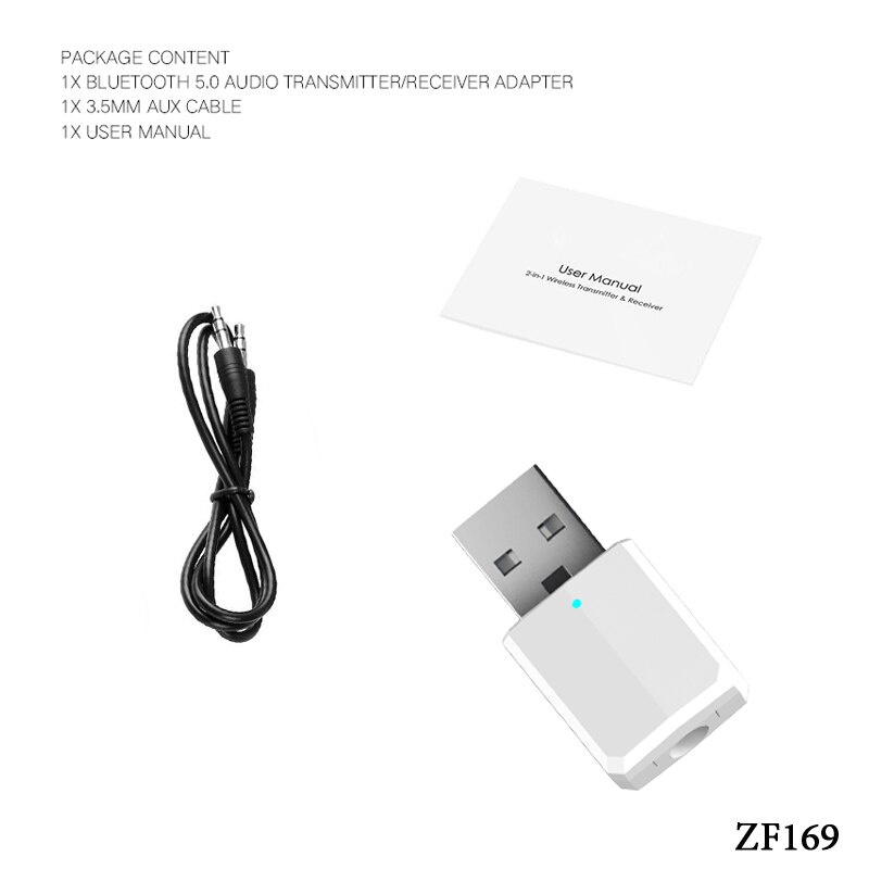 ZF169-receptor inalámbrico KN320 5,0, transmisor con Bluetooth, adaptador Mini estéreo de 3,5mm para coche y TV: ZF169 White