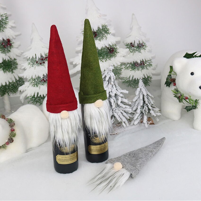 Jul vin flaska toppers dekorativa svenska gnome vin flaska topper lock för hem juldekoration