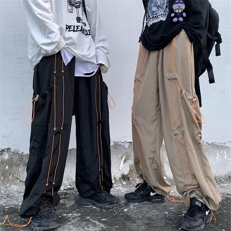 Harajuku gotisk løse bukser med vide ben herre joggebukser i koreansk stil par joggebukser trend retro mørk ispedd underdel