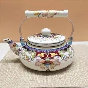 Enamel Pot Large Capacity Thickening 5L Enamel Kettle Milk Teapot Flat Bottom Pot Full Flower Induction Cooker Universal Teapot