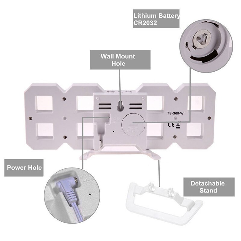Modern Digital 3D LED Wall Clock Alarm Clocks Snooze Clock with 12/24 Hour Display YE