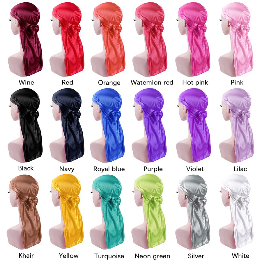 long Silk Durag Turban Hat Wigs Pirate Hat Long Tail Straps Bandanas Pirate Hat Stain Durags Headwear Headband Hair Accessories
