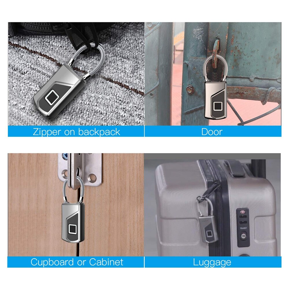 USB Rechargeable Smart Keyless Fingerprint Lock IP66 Waterproof Anti-Theft Security Padlock Gym Locker Luggage Suitcase Cabinet
