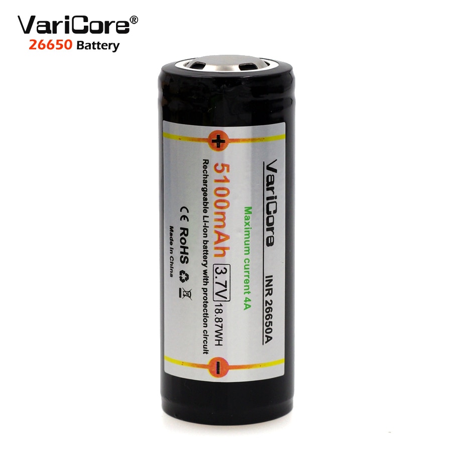 1 STKS VariCore Bescherming 26650 5100 mAh 3.7 V Li-lon Oplaadbare Batterij met PCB 4A 3.6 V Power batterijen voor Zaklamp
