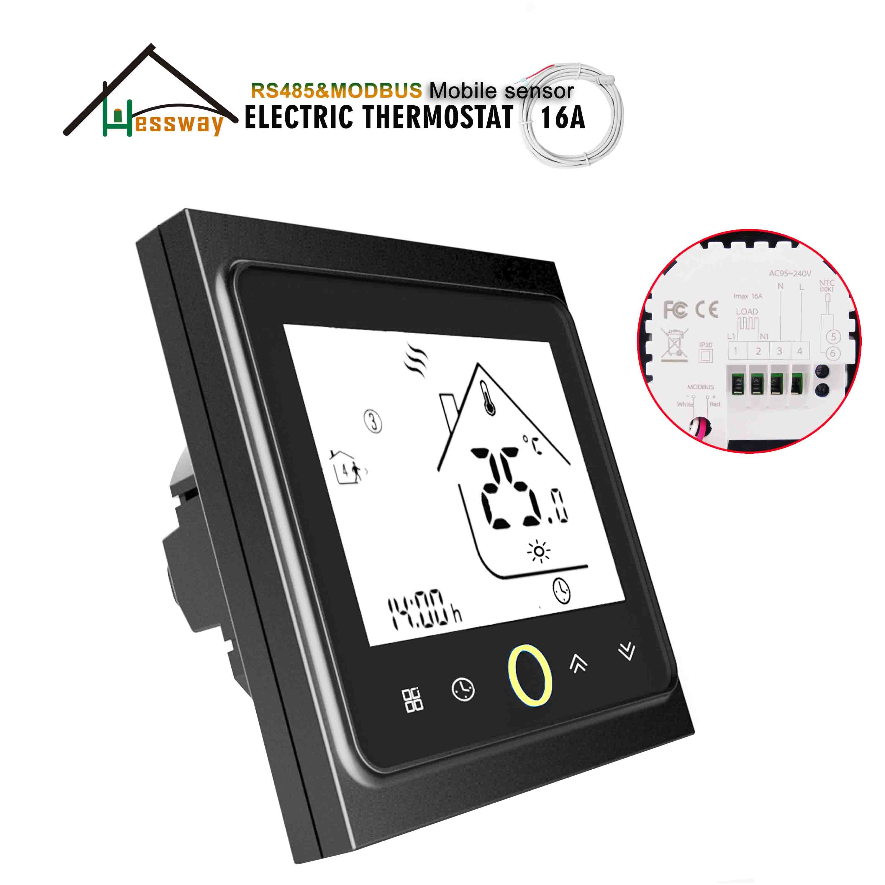 HESSWAY RS485 Double sensor electric temperature controller for 16A thermostat MODBUS graphene heating film