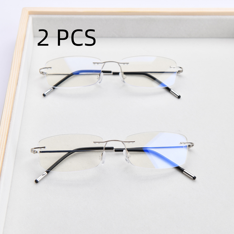 2 Stuks Pak Flexibele Ultralight Randloze Geheugen Leesbril Voor Mannen Vrouwen Anti Blauw Licht Verziend Brillen + 1.0 ~ + 3.5: Zilver / +100