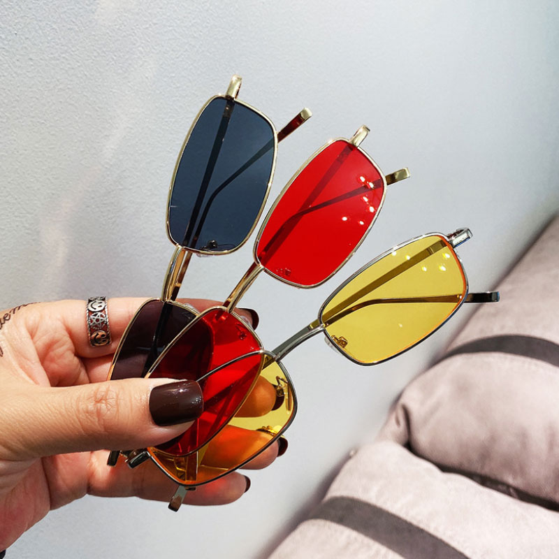 Nuevas gafas de sol rectangulares pequeñas Vintage para hombres y mujeres, gafas de sol cuadradas Punk a la , gafas de sol de con marco de Metal, gafas de conducción negras