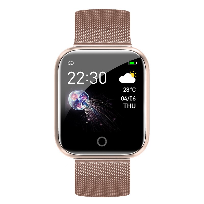 Smarte armbånd kvinder mænd i5 smartwatch sports skridttæller blodtryksmåler fitness tracker til android ios: Pink metal