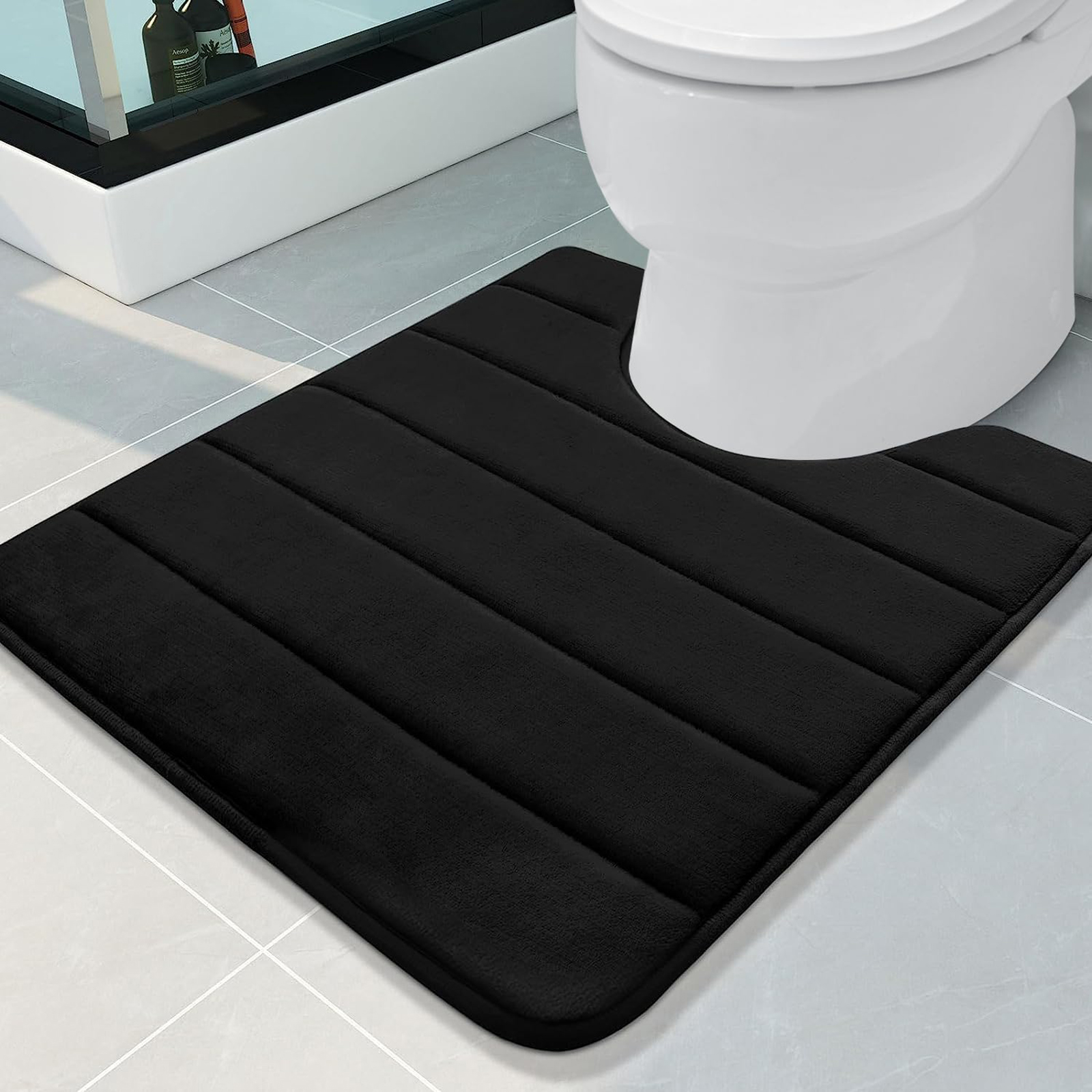 U-Shaped Bath Toilet Mat Anti-slip Memory Foam Rug Soft Comfortable Absorbent Bathroom Shower Mats for Bath Toilet Floor Rug: Blue