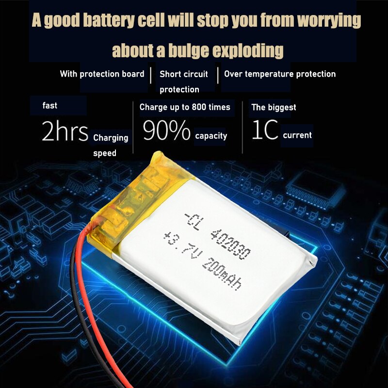 402030 3.7v 200 mah li-ion lipo celler litium li-po polymer oppladbart batteri til bluetooth gps  mp3 mp4 opptaker