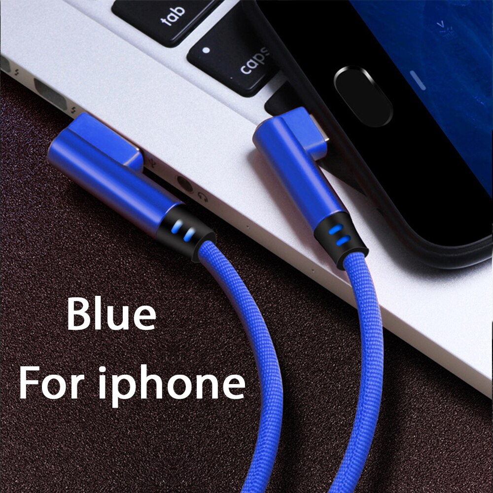 Schnelle ladekabel USB handy dual ellenbogen kabel nylon woven 90 grad kabel für iphone 11 Pro X XR MAX 6 7 8s: for  iphone Blue / 2m