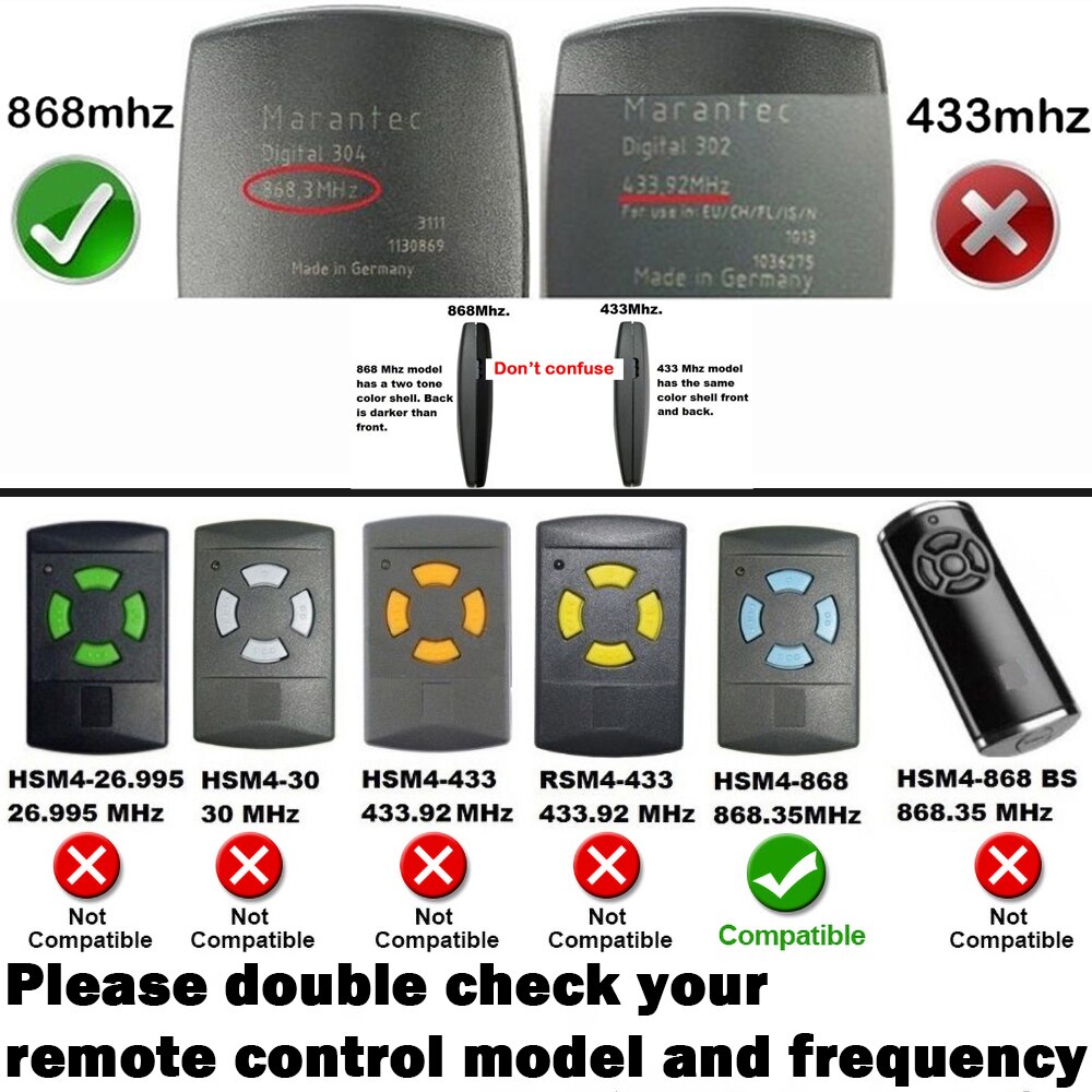 Garage Door Remote Control HORMANN BERNER MARANTEC Garage Door Command Door Opener Replace Remote Control 868MHz Rolling Code