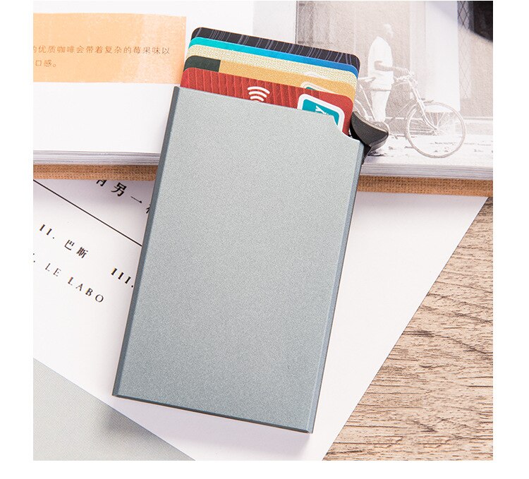 ZOVYVOL RFID Anti-diefstal Smart Portemonnee Dunne ID Card Case Unisex Automatisch Solide Metalen Bank Credit Card Holder Business mini: Gray X-55