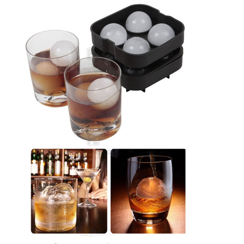 Large Ice Cube Maker Silicone Mold 4 Cell Sphere Ice Ball Ice Cube Tray Mold Wine Cocktail Party Bar Accessories Ice Cream Tool