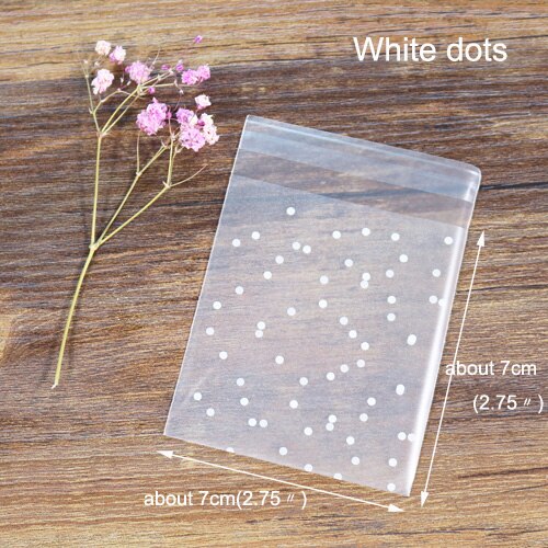 100 stk polka dots frostet plastikpose emballageposer til selvklæbende plastkonvolut kontorskoleartikler: 7 x 7cm hvide