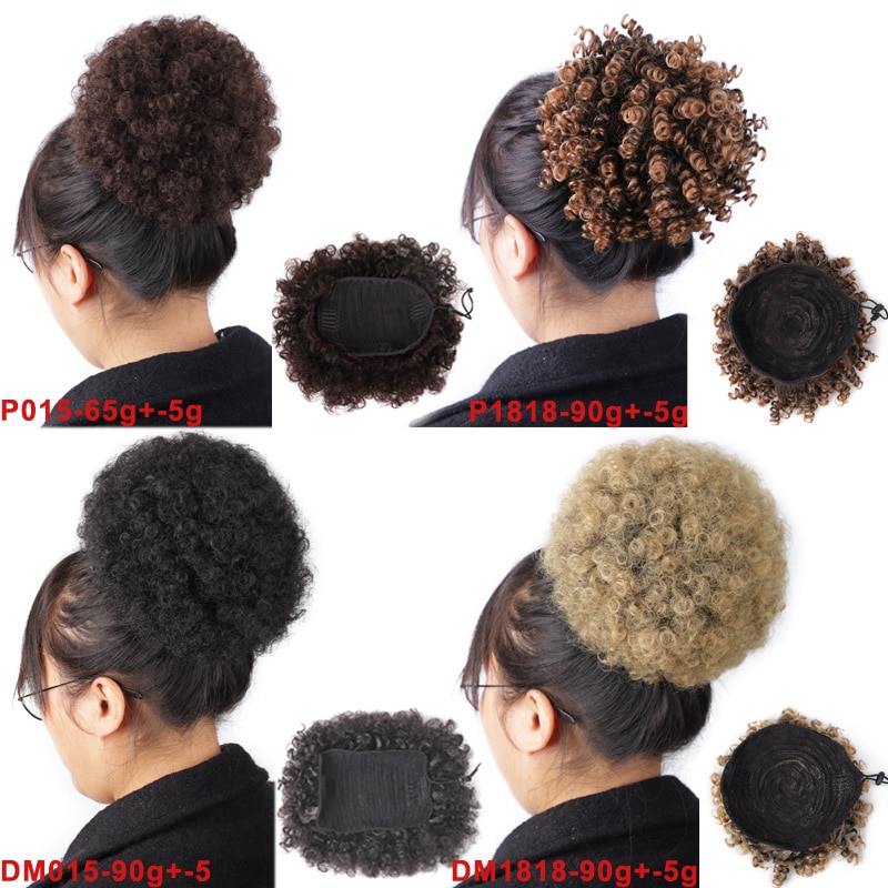 BEAUTY PROS High Puff Afro Curly Wig Ponytail Drawstring Short Afro Kinky Chignon Bun Hairpiece Pony Tail Clip In on