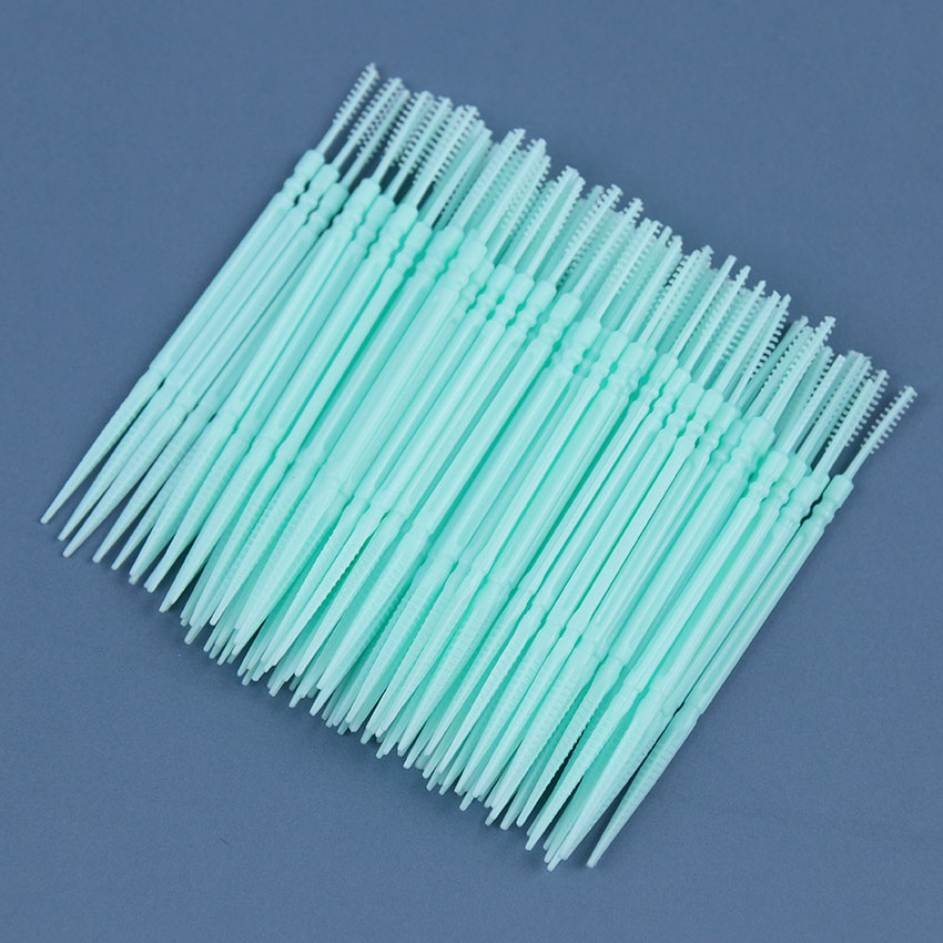 100 PCS Duplo-Headed Higiene Bucal Escova Escolha Interdental Escova de Dentes Varas de Limpeza Oral Floss Palito de Plástico: green