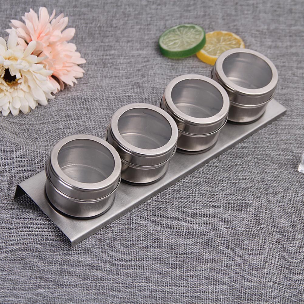 Pots à épices magnétiques en acier inoxydable, avec support mural, récipients d&#39;assaisonnement, outils de pulvérisation pour poivre: 4Pcs