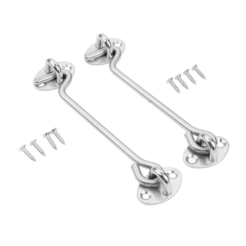 2Pcs Cabin Door Hook & Eye Latch Lock Shed Gate Catch Silent Holder Stainless Steel 6 inch: Default Title