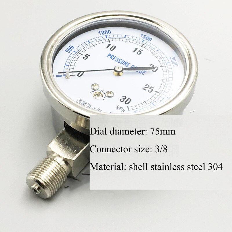 YE75 thread 3/8 Vacuum stainless steel pressure gauge -100kpa-0kpa-100kpa diaphragm gauge gas gauge kPa gauge