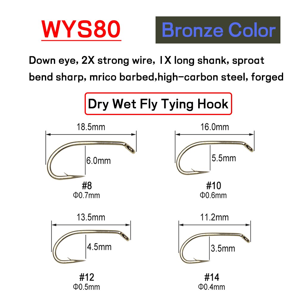 Bimoo 500PCS 8#~22# Barbed & Barbless Fly Tying Hook High Carbon Steel Dry Wet Nymph Pupae Caddis Scud Midge Flies Fishing Hook: 12 / WHITE