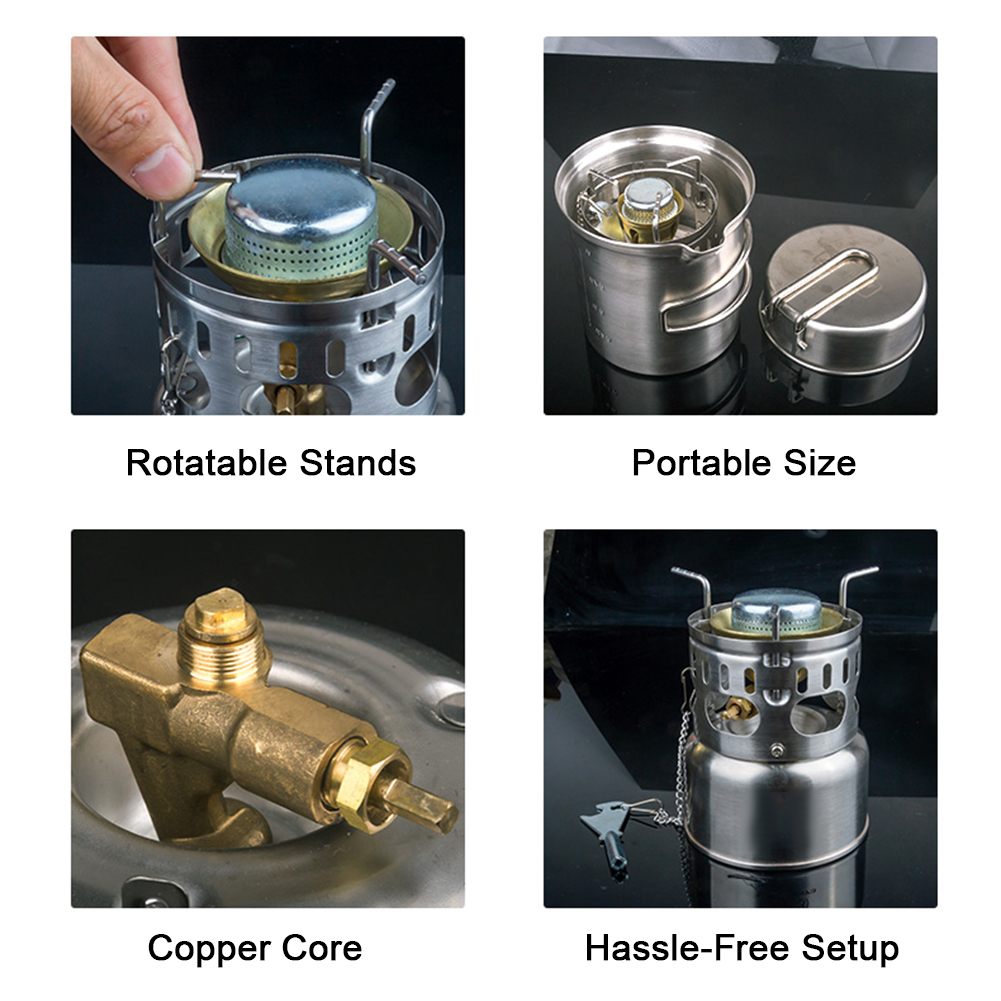 Camping Mini Liquid Fuel Oil Stove with Silent Burner Portable Outdoor Stainless Steel 200ml Fuel Capacity Easy Storage