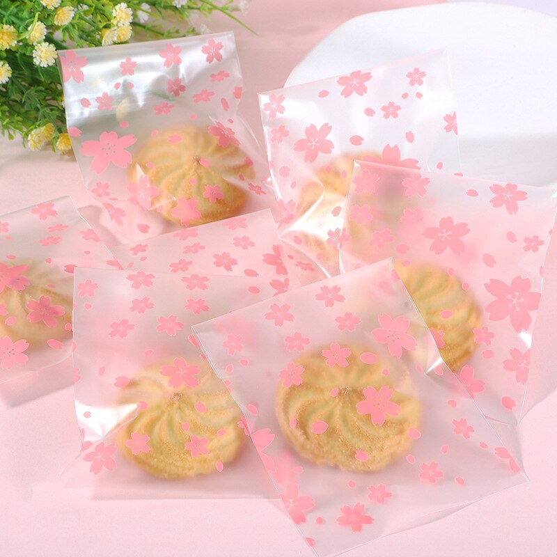100Pcs Pink Plastic Self-Adhesive Bags for Jewelry Display Baking Food Seal Bag Wedding Bags Handmade Biscuit Packaging