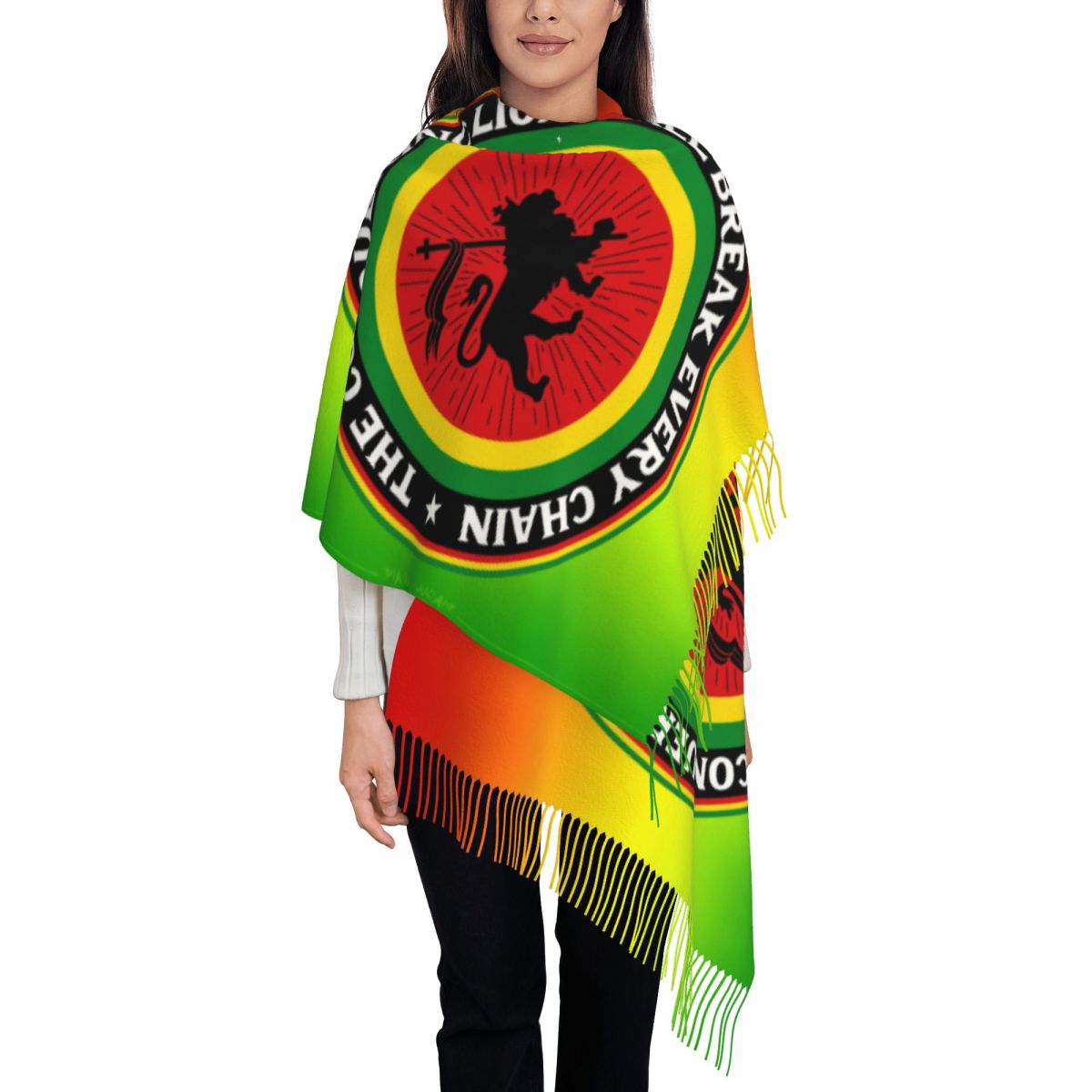Bufandas personalizadas con bandera de Jamaica y León Rasta grande para mujer, chal suave y cálido con borlas para invierno y otoño, bufanda Reggae jamaicana: Rojo