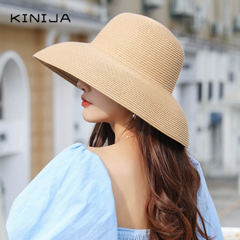 Hepburn Zomer Zonnehoed Dames Solid Plain Elegante Brede Rand Hoed Ronde Top Uv Bescherming Floppy Stro Strand Hoed Panama chapeau