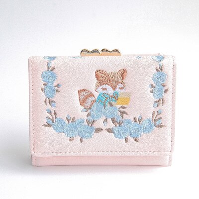 Dames portemonnees muntkaarthouder portemonnee dames geborduurde korte portemonnee schattige vos portemonnee slot dames drievoudige portemonnee: 2