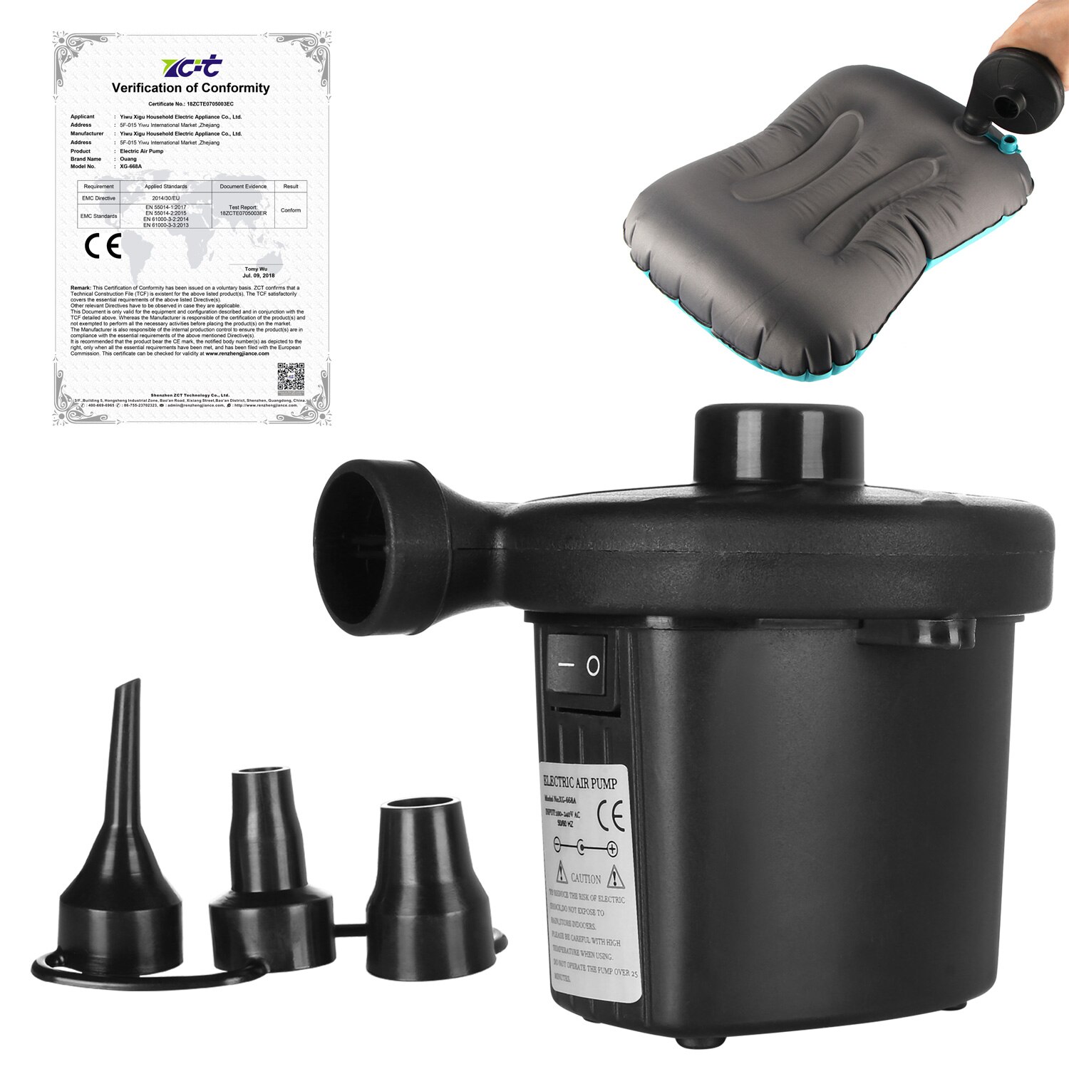 Onever Electric Air Pump Inflate Deflate Pump for Airbed Boat Toy Camping Toys Air Bed Compression Bag Mattress with Car Charger