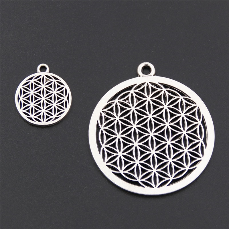 5pcs Silver Color Flower of life Circle Shaped Seed of Life Sacred Geometry Craft DIY Findings