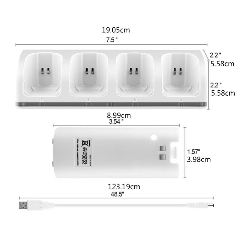 Estación de carga inteligente con 4 puertos, cargador con baterías recargables, Cable de datos USB para consola WII, accesorios versátiles