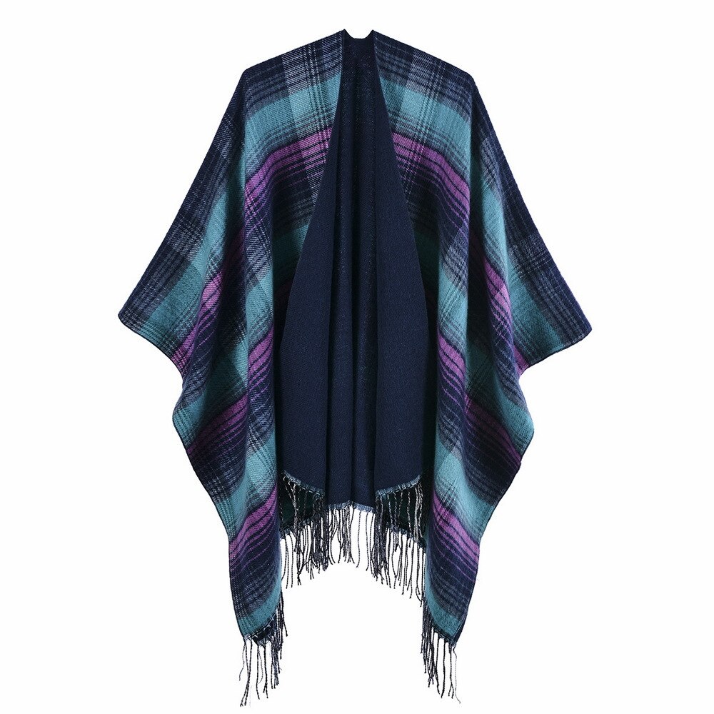 Scottish Classic Color Women Autumn Spring Plaid Shawl Cloak Imitation Cashmere Tassel Thick Warmth Split Shawl Stole Pashmina: 5